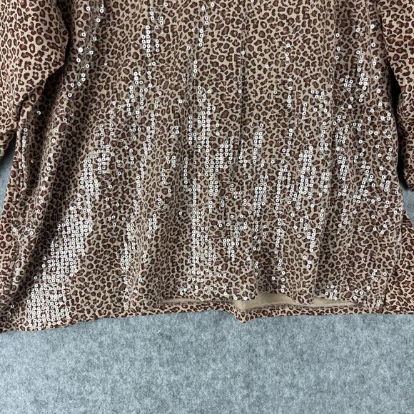 Quacker Factory Top Womens 3X Tan Animal Print Sequin 3/4 Sleeve Cotton Artsy - Picture 3 of 13